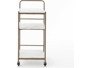 Four Hands Marlow Antique Brass White Marble Bar Cart