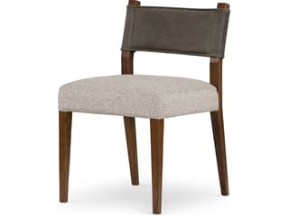 Four Hands Berman Ferris Leather Parrawood Gray Upholstered Side Dining Chair