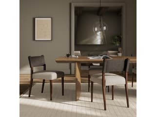 Four Hands Berman Ferris Leather Parrawood Gray Upholstered Side Dining Chair