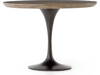 Hughes Powell Round Wood Bright Brass Clad Dark Rustic Black Light Burnt Oak Dining Table