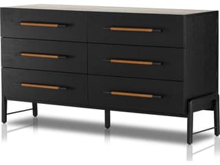 Four Hands Filmore Rosedale 6-Drawers Black Oak Wood Double Dresser