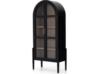 Four Hands Irondale Tolle Oak Wood Antique Brass Drifted Black Display Cabinet