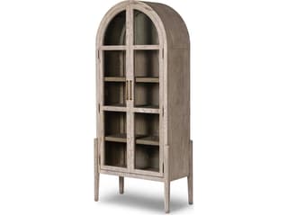 Irondale Tolle Oak Wood Warm Natural Rustic White Tempered Glass Antique Brass Display Cabinet