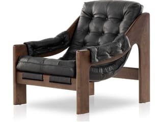 Four Hands Kensington Halston Black Leather Accent Chair