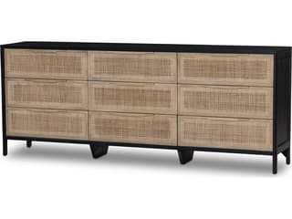 Prescott 9-Drawer Triple Dresser in Black Wash Mango and Natural Cane