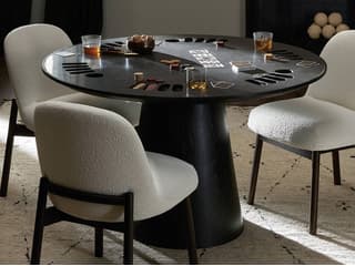 Four Hands Hughes Oak Wood Washed Black Bluestone Game Table