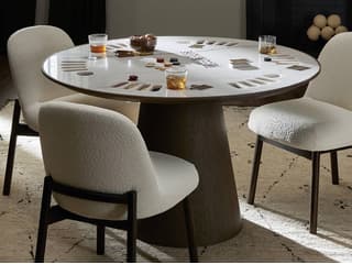 Four Hands Hughes Brown Oak Wood Weathered Dark White Marble Game Table