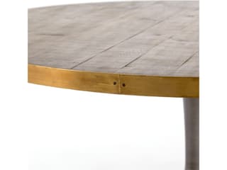 Four Hands Hughes Evans Round Metal Vessel Grey Polished Brass Light Burnt Oak Dining Table