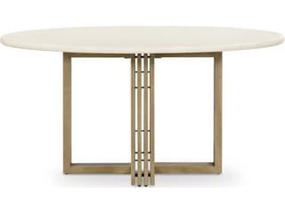 Four Hands Everett Mia Round Concrete Antique Brass Parchment White Dining Table
