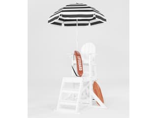 Frankford Lifeguard Aluminum Silver Anodized 6.5 Foot Hexagon Manual Lift Patio Umbrella - Steel Ribs - Nonstock Striped Fabric