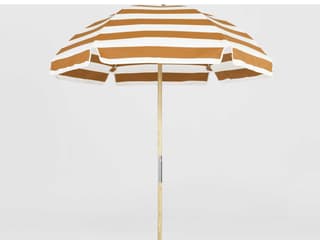 Frankford Avalon Fiberglass Beach 6.5 Foot Hexagon Manual Lift Outdoor Umbrella - Special Order Striped Fabric