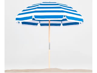 Frankford Emerald Beach Ash Wood 7.5 Foot Octagon Manual Lift Patio Umbrella - Special Order Striped Fabric