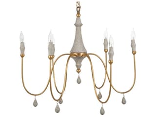 6-Light Clay Chandelier in Vintage Gold and Distressed Ivory