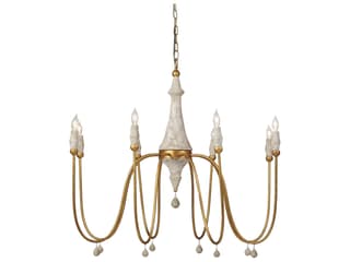 Gabby Clay 8-Light Vintage Gold With Distressed Ivory White Candelabra Chandelier