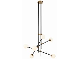Cosmet 6-Light Coal Black and Aged Brass Chandelier with Glass Globes