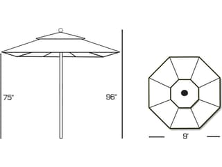 Galtech Quick Ship Teak 9 Foot Octagon Pulley Lift Outdoor Patio Umbrella