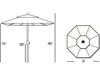 Galtech Quick Ship Teak 9 Foot Crank Lift Rotational Tilt Patio Umbrella