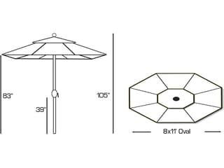 Galtech Quick Ship Aluminum 8 x 11 Foot Oval Crank Lift Auto Tilt Outdoor Umbrella