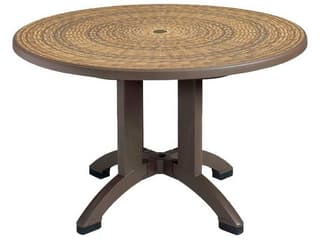 Aquaba Classic Resin Espresso Round Wicker Top Outdoor Dining Table with Umbrella Hole