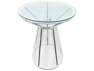 Harmonia Living Closeouts Acapulco Steel Woven Strap Round Glass Top Bar table