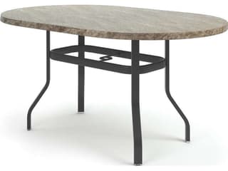 Homecrest Slate Aluminum Oval Outdoor Patio Counter Table with Umbrella Hole