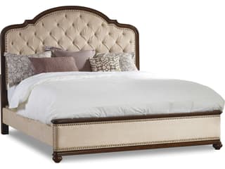 Hooker Furniture Leesburg Mahogany Beige Wood Upholstered King Panel Bed