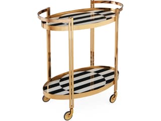 Jonathan Adler Op Art Wood Charcoal Ivory Polished Brass Bar Cart