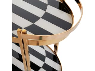 Jonathan Adler Op Art Wood Charcoal Ivory Polished Brass Bar Cart