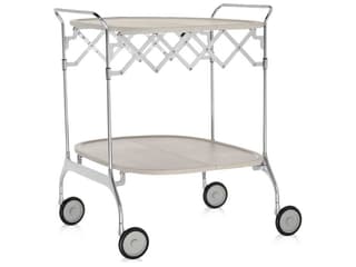Gastone Folding Bar Cart in Beige Cream and Chrome