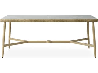 Fairview Wicker Rectangular Glass Top Outdoor Dining Table with Umbrella Hole