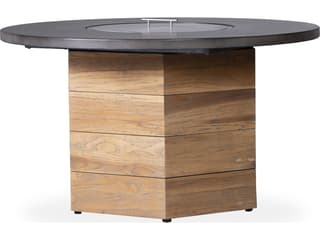 Lloyd Flanders Teak Antique Gray Hexagonal Patio Fire Pit Table