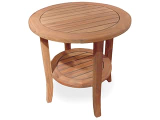 Teak Round Tapered Leg Outdoor Patio End Table with Shelf