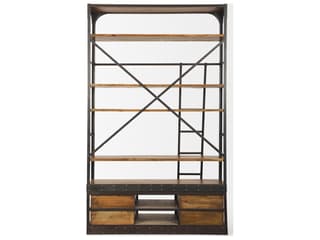 Mercana Brodie II Medium Brown Wood Black Ladder Four Shelf Shelving Unit 57L x 20.5W x94H