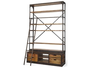 Mercana Brodie II Medium Brown Wood Black Ladder Four Shelf Shelving Unit 57L x 20.5W x94H