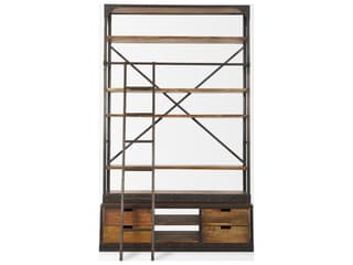 Mercana Brodie II Medium Brown Wood Black Ladder Four Shelf Shelving Unit 57L x 20.5W x94H
