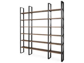 Mercana Taunton II 80L x 10.5W x 90H Dark Brown Wood And Black Iron Six Shelving Unit