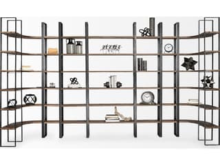 Mercana Taunton II 80L x 10.5W x 90H Dark Brown Wood And Black Iron Six Shelving Unit