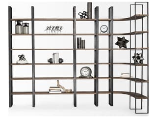 Mercana Taunton II 80L x 10.5W x 90H Dark Brown Wood And Black Iron Six Shelving Unit