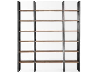 Mercana Taunton II 80L x 10.5W x 90H Dark Brown Wood And Black Iron Six Shelving Unit