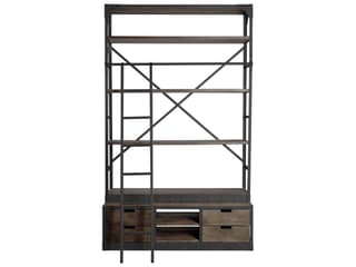 Brodie VIII 57L x 20.5W x 94H Brown Wood Gun-Metal Ladder Four Shelf Shelving Unit