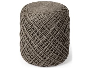 Allium Dark Brown Handwoven Wool Cylindrical Pouf