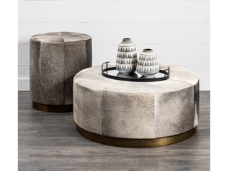 Mercana Zahavi 36" Gray Hair-On-hide W/Metal Base Ottoman