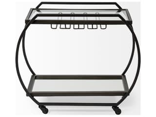 Mercana Chriselle Black Metal And Glass Two Tier Bar Cart