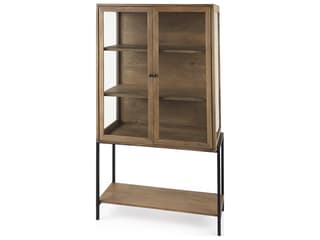 Arelius 36L x 18.75W x 63H Light Brown Wood W/ Black Metal Base Display Cabinet