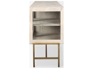 Mercana Arelius 70L x 18.75W x 32H White Wood W/ Gold Metal Base 4 Door Glass Cabinet Sideboard