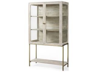 Mercana Arelius 36L x 18.75W x 63H White Wood W/ Gold Metal Base Display Cabinet