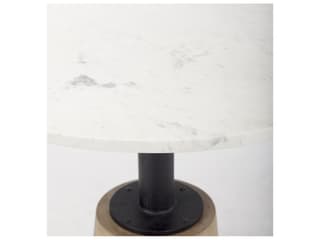 Mercana Maxwell 32" Round White Marble Tabletop w/ Blonde Wood & Black Metal Accent Pedestal Bistro Table