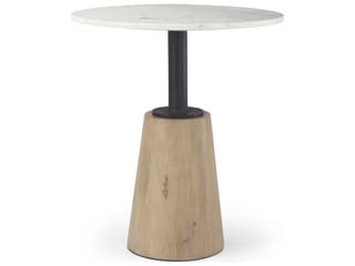 Mercana Maxwell 32" Round White Marble Tabletop w/ Blonde Wood & Black Metal Accent Pedestal Bistro Table