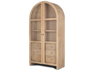 Mercana Suri Light Brown Wood W/Glass Doors Arched Curio Cabinet