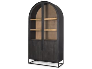 Mercana Sloan 80.5H Black Wood W/Black Metal Frame Arched Cabinet